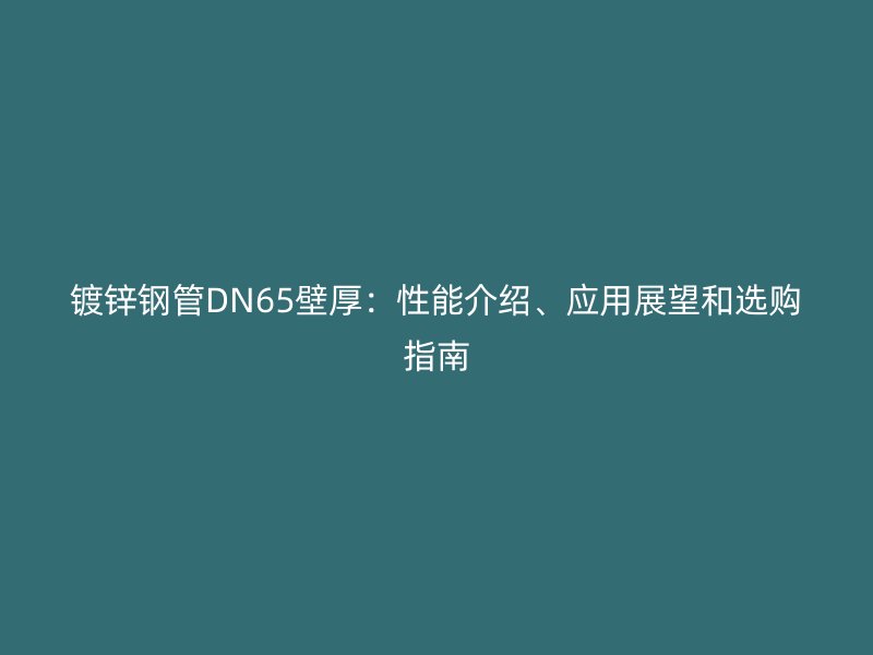 鍍鋅鋼管DN65壁厚：性能介紹、應用展望和選購指南