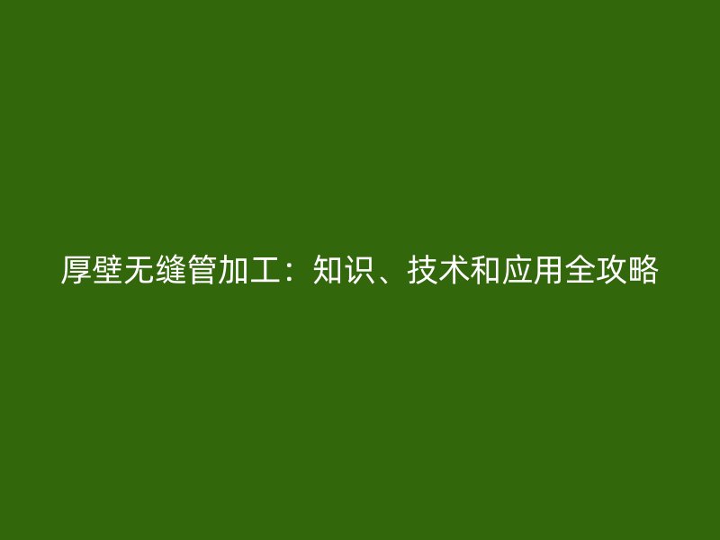 厚壁無縫管加工：知識、技術和應用全攻略
