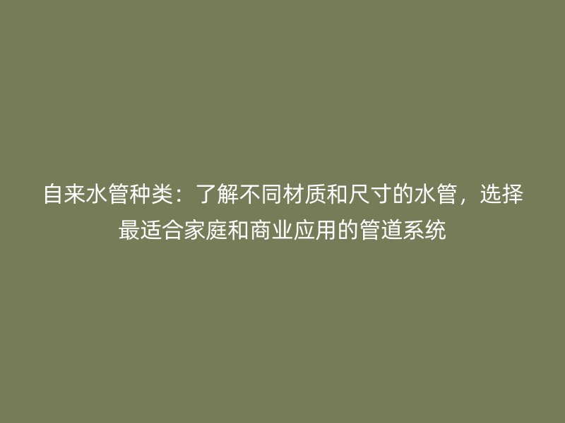 自來水管種類：了解不同材質(zhì)和尺寸的水管，選擇最適合家庭和商業(yè)應(yīng)用的管道系統(tǒng)